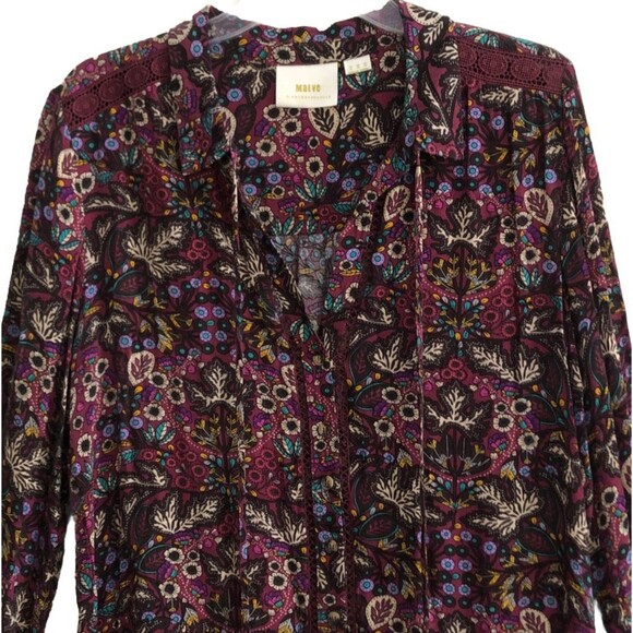 Maeve Anthropologie Janie Flounced Peasant Blouse Womens Sz 12 Dark Moody Floral - Picture 4 of 16